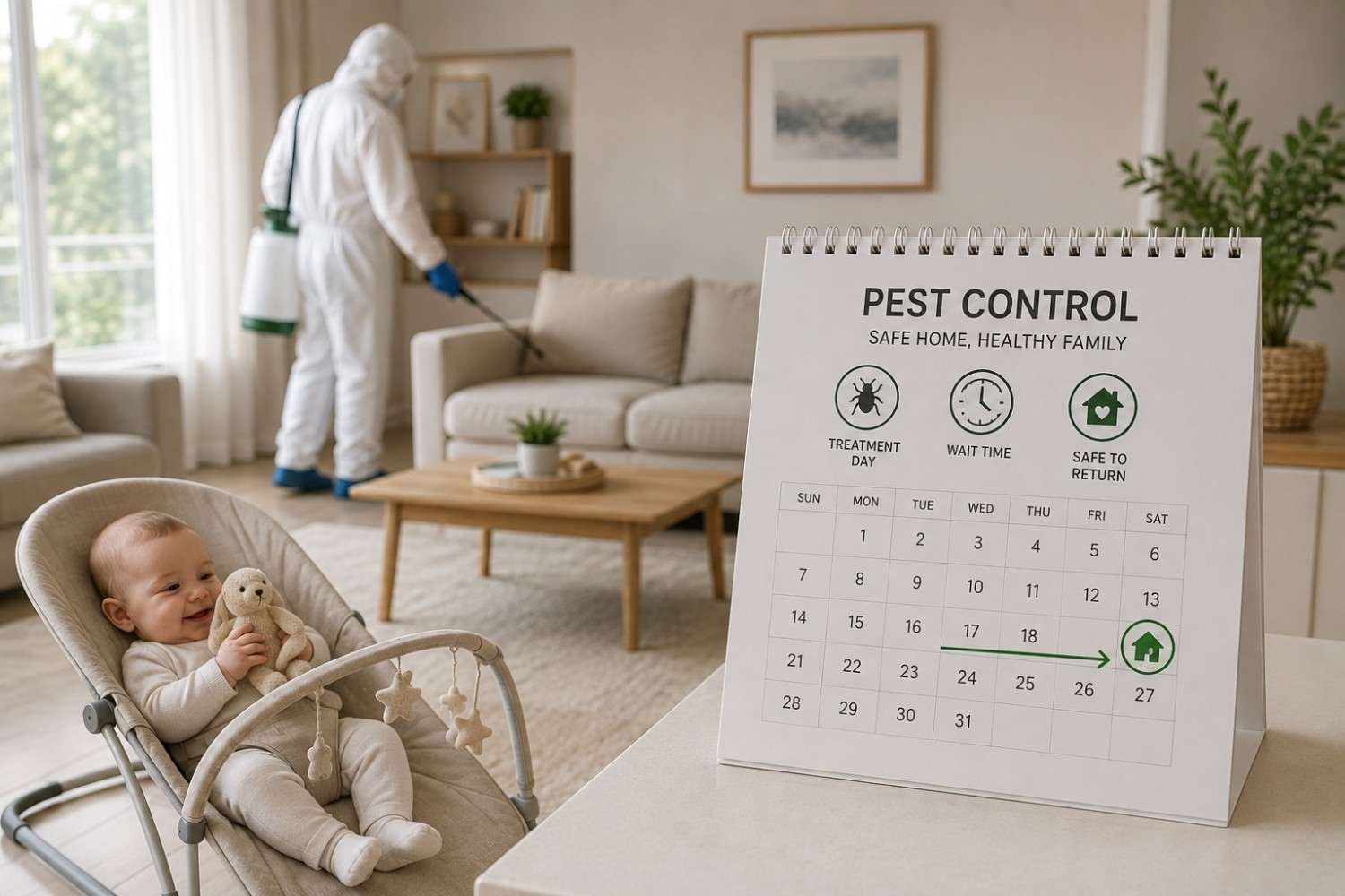 when can baby return after pest control
