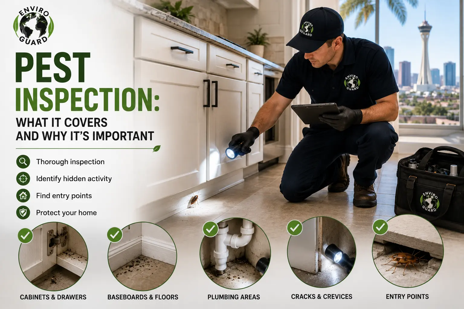 professional conducting a pest inspection in a home